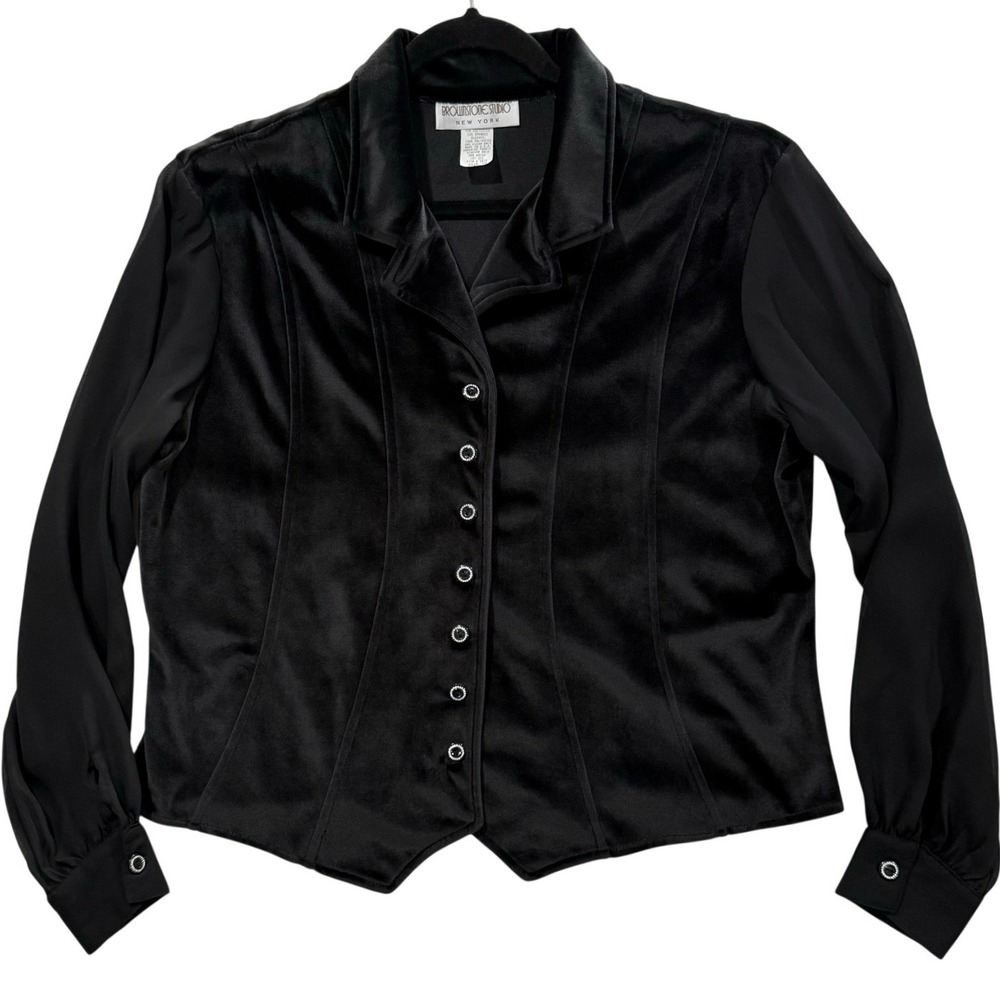 Vintage Brownstone Studio New York Black Velvet Rhinestone Top Size 18 W64